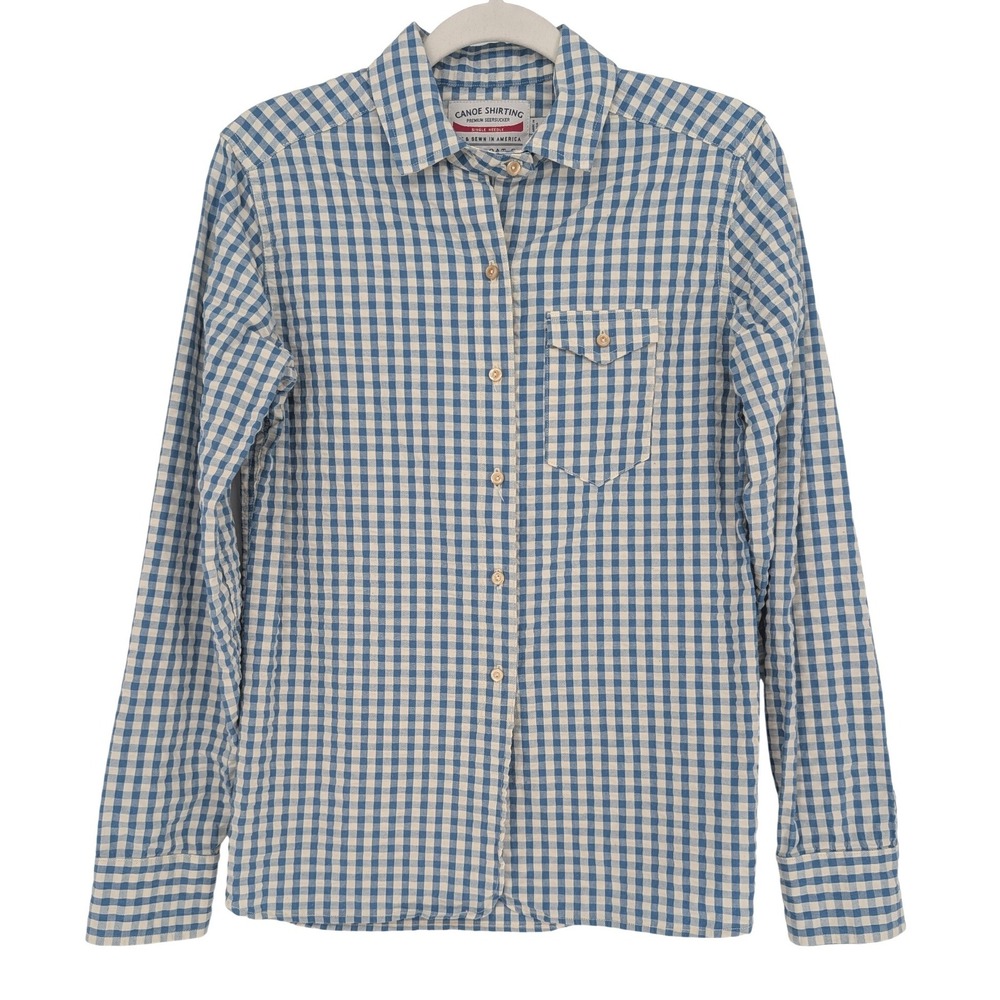 Guideboat Co Canoe Shirting Button Down Mens S Blue Gingham Seersucker USA Made